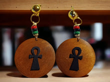 Load image into Gallery viewer, Handmade Ankh Charm Dangle Wooden Clip On Earrings

