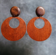 Load image into Gallery viewer, Giant Handmade Natural Wood hoop Earrings Minimalist (pierced ears) 7 inch

