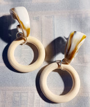 Load image into Gallery viewer, Handmade Minimalist small acrylic and wood hoops pierced ears
