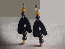 Load image into Gallery viewer, Handmade Acrylic and wood Pop Art A initial Clip On Earrings
