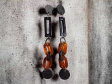 Load image into Gallery viewer, Handmade Avant garde  Acrylic Chain and wood Earrings Clip On 7 inch
