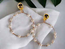 Load image into Gallery viewer, Handmade faux pearl Beaded Hoop Clip On Earrings
