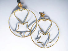 Load image into Gallery viewer, Extra large heart and star Metal Hoop Clip On Earrings Gold
