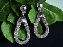 Load image into Gallery viewer, Handmade Rhinestone Rope and  Metal Hoop Clip On Earrings Silver
