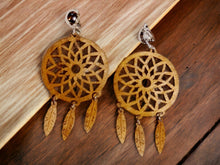 Load image into Gallery viewer, Large Wooden Dream Catcher Clip On Dangle Earrings
