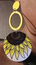 Load image into Gallery viewer, Handmade Artsy Sunflower Wooden Clip On Earrings 5 in
