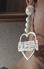 Load image into Gallery viewer, Handmade rhinestone and pearl Queen Nameplate Earrings Clip on
