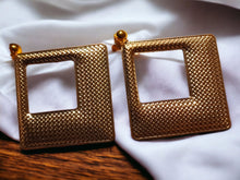 Load image into Gallery viewer, Extra large Hammered Metal Square Clip On Earrings  gold
