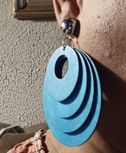 Load image into Gallery viewer, Clip on Multi Layer Wooden Hoop Earrings teal
