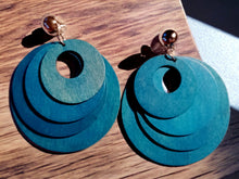 Load image into Gallery viewer, Clip on Multi Layer Wooden Hoop Earrings teal
