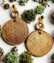 Load image into Gallery viewer, Large 4 inch handpainted Birch tree  Wooden Disc Clip on Earrings gold
