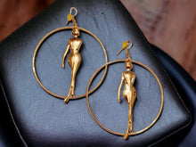 Load image into Gallery viewer, Unique Large Gold Metal Hoop Earrings (pierced ears)
