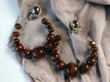 Load image into Gallery viewer, Handmade medium Wooden Bead Hoop Clip On Earrings
