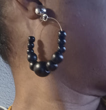 Load image into Gallery viewer, Handmade medium Wooden Bead Hoop Clip On Earrings
