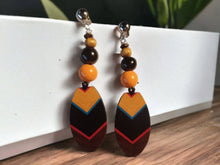 Load image into Gallery viewer, Handmade Wood boho design Clip On Dangle Earrings
