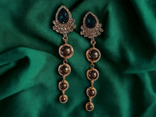 Load image into Gallery viewer, Handmade Gold Ball and rhinestone Dangle Clip On Earrings
