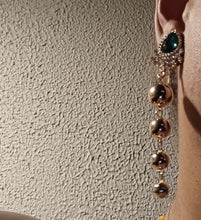 Load image into Gallery viewer, Handmade Gold Ball and rhinestone Dangle Clip On Earrings
