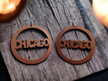 Load image into Gallery viewer, Large Wooden Chicago Hoop earrings pierced ears
