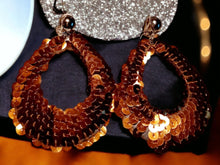 Load image into Gallery viewer, Handmade Sequin Hoop Clip On Earrings brown
