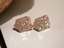 Load image into Gallery viewer, Small Crystal Stud Clip On Earrings gold Aurora borialis
