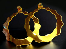 Load image into Gallery viewer, Extra large Mirrored Acrylic bamboo hoop Clip on Earrings 4 inch gold

