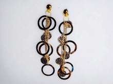 Load image into Gallery viewer, Handmade gold Metal Multi Hoop and chain  Clip On Earrings 5 in
