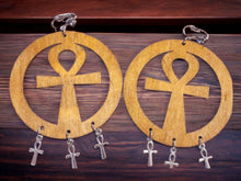 Load image into Gallery viewer, Ankh Charm Dangle Wooden Clip On Earrings
