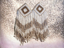 Load image into Gallery viewer, Abstract design beaded Dangle Earrings pierced ears 5 in
