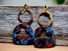 Load image into Gallery viewer, Handmade handpainted large wooden  Afro Pick Clip On Dangle Earrings
