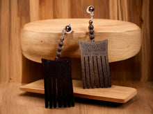 Load image into Gallery viewer, Handmade Black Wood and Lava bead Afro Pick Clip On Dangle Earrings Black
