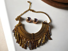 Load image into Gallery viewer, Brass tassel boho Collar Bib Necklace and Clip on Earrings
