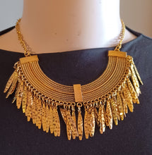 Load image into Gallery viewer, Brass tassel boho Collar Bib Necklace and Clip on Earrings
