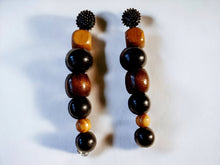 Load image into Gallery viewer, Handmade Natural Wood Boho  Dangle Earrings brown pierced ears
