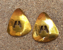 Load image into Gallery viewer, Vintage Chunky Brass A initial Earrings rare Kenya
