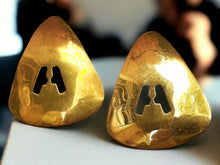 Load image into Gallery viewer, Vintage Chunky Brass A initial Earrings rare Kenya
