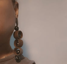Load image into Gallery viewer, Handmade Avant garde Geometric Wood Earrings Clip On 5 inch
