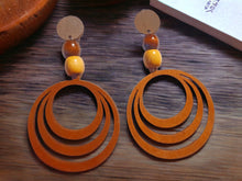 Load image into Gallery viewer, Handmade Large wood Multi Hoop Clip On Earrings
