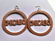 Load image into Gallery viewer, Large Wooden Chicago Hoop earrings pierced ears
