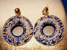 Load image into Gallery viewer, Natural Wood Boho Clip On Dangle Earrings blue
