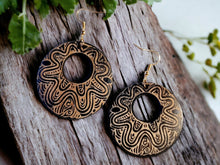Load image into Gallery viewer, Natural Wood Boho  Dangle Earrings black pierced ears
