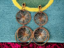 Load image into Gallery viewer, Handmade Long Gold Metal Multi Hoop Clip On Earrings 5 inch
