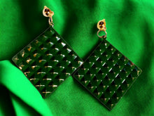 Load image into Gallery viewer, Large Hammered Metal Dangle Clip On Earrings green
