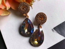 Load image into Gallery viewer, Rhinestone cluster Clip On Earrings gold Aurora borialis
