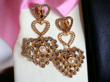 Load image into Gallery viewer, Handmade Clip On Blingy Heart  Dangle Earrings
