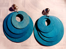 Load image into Gallery viewer, Clip on Multi Layer Wooden Hoop Earrings teal
