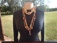 Load image into Gallery viewer, Chunky Vintage Wooden Boho Necklace Set with Clip on earrings
