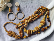 Load image into Gallery viewer, Chunky Vintage Wooden Boho Necklace Set with Clip on earrings
