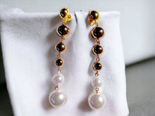 Load image into Gallery viewer, Handmade unique gold Ball and faux pearl Dangle Clip On Earrings
