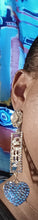 Load image into Gallery viewer, Handmade  Gold and rhinestone Queen Nameplate Earrings Gold pierced ears
