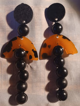 Load image into Gallery viewer, Handmade Avant garde Geometric Wood and Acrylic Earrings Clip On 5 inch
